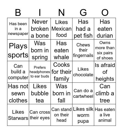 People Bingo 3 Bingo Card