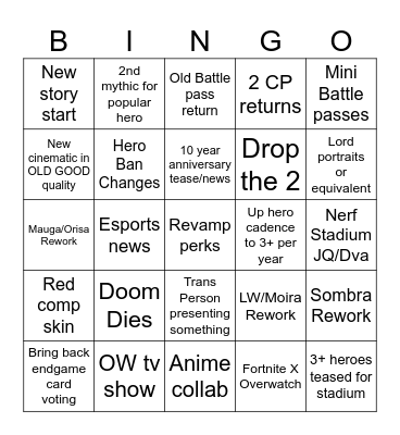 OW Spotlight Bingo Card