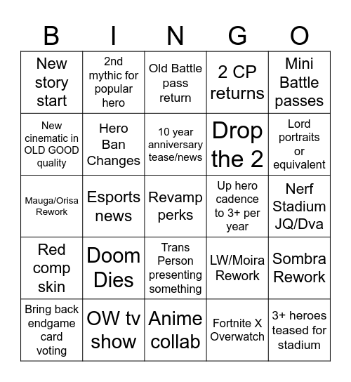OW Spotlight Bingo Card