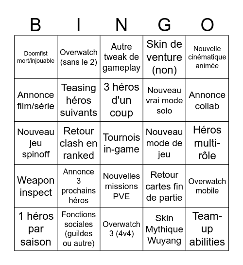 Overwatch Spotlight 2026 Bingo Card