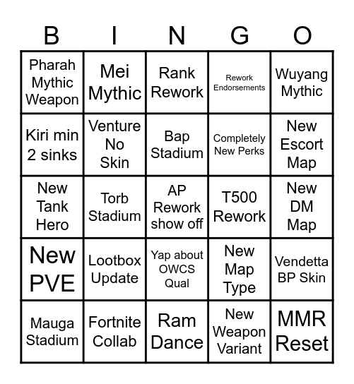 OWCS Spotlight Predictions Bingo Card