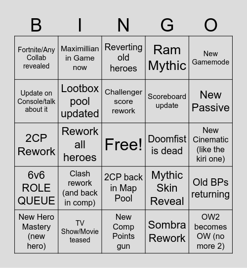 OW Spotlight Bingo Card