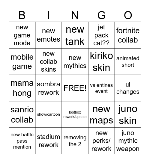 Overwatch Spotlight Bingo Card