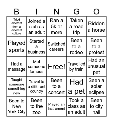 Conversational Bingo Card