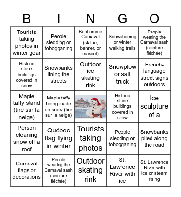 Quebec City Carnaval Bingo Card