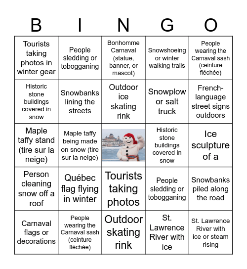 Quebec City Carnaval Bingo Card