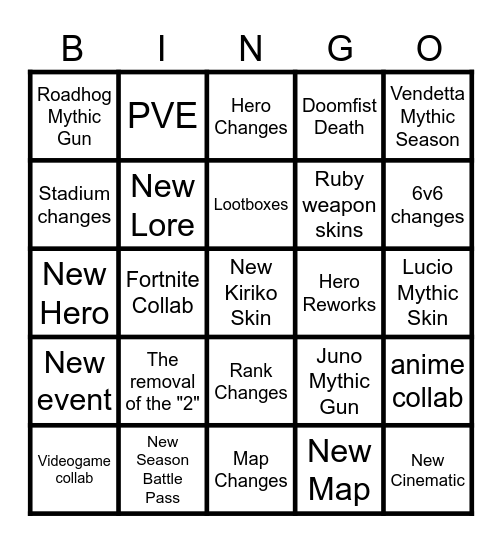 Overwatch Spotlight Bingo Card