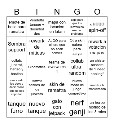 overwatch spotlight Bingo Card