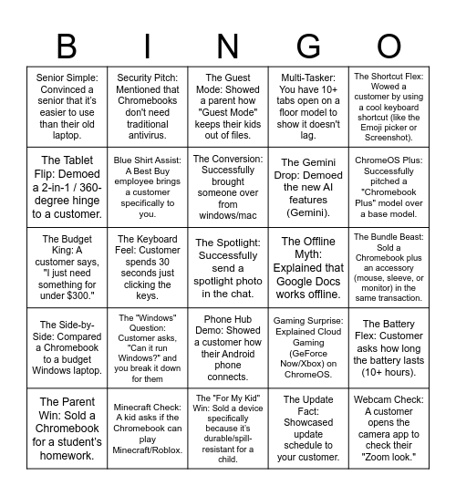 Chromebook Bingo Card