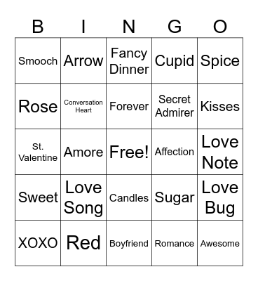 Valentines Bingo Card