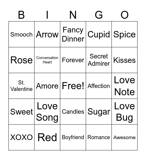 Valentines Bingo Card