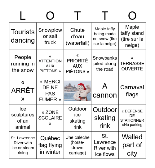 Quebec City 2026 Bingo Card