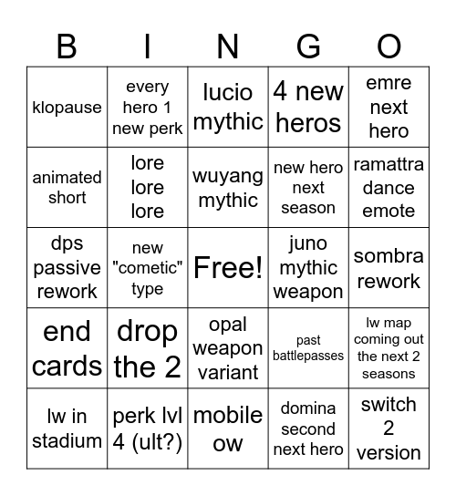 overwatch spotlight Bingo Card
