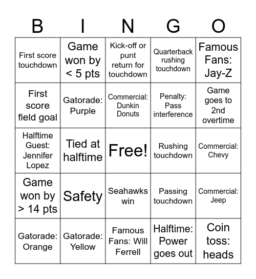 IUC Superbowl LX BINGO Card