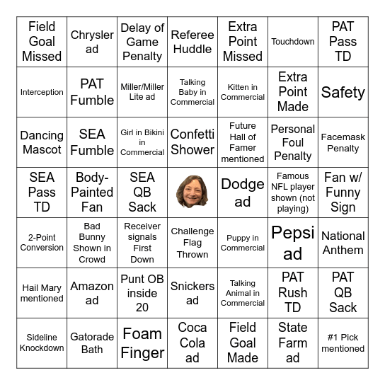 Sue Per Bowl LX Bingo Card