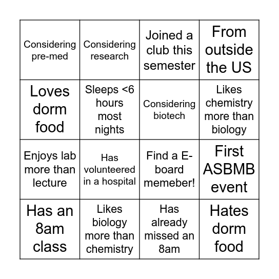 ASBMB Bingo! Bingo Card