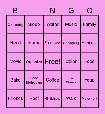Self Care BINGO Card