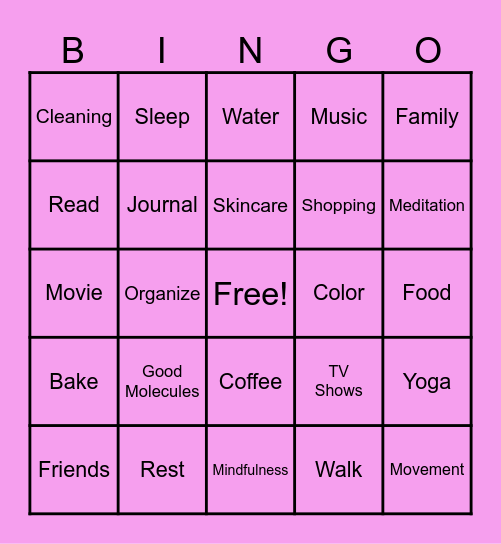 Self Care BINGO Card
