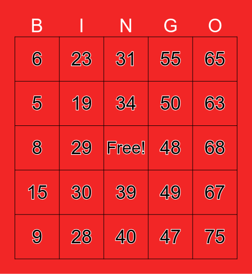 Valentines Bingo Card
