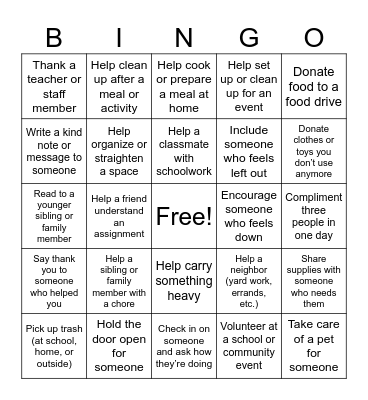 Volunteering Bingo Challenge Bingo Card