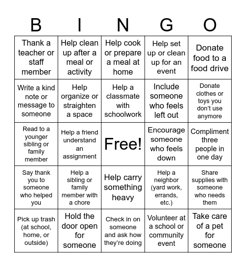 Volunteering Bingo Challenge Bingo Card