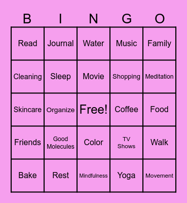 Self Care BINGO Card