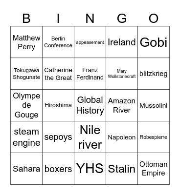 Global History Bingo Card