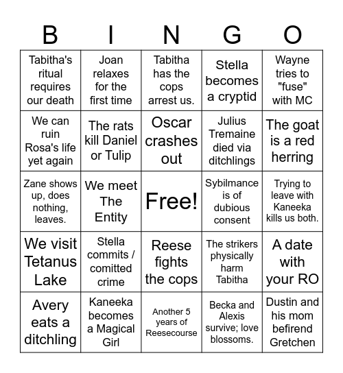 Chapter 5 Bingo Card
