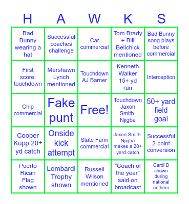 Superbowl LX Bingo Card