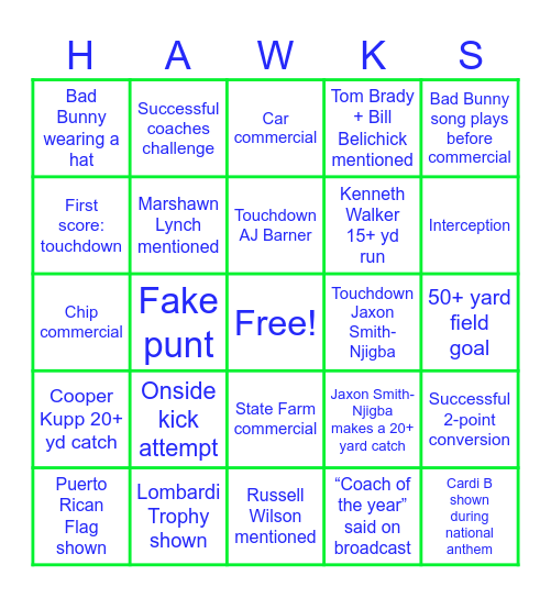 Superbowl LX Bingo Card
