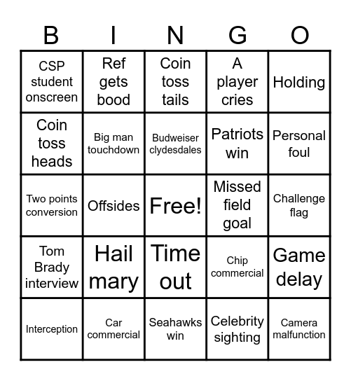 SuperBowl LX Bingo Card