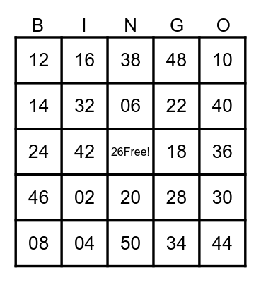 February BINGO Evens Bingo Card