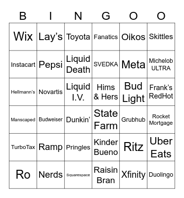 Super Bowl Bingo Card