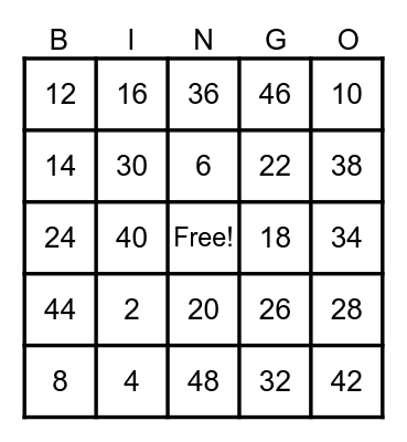 February BINGO evens Bingo Card