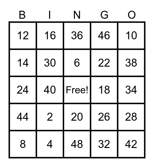February BINGO evens Bingo Card