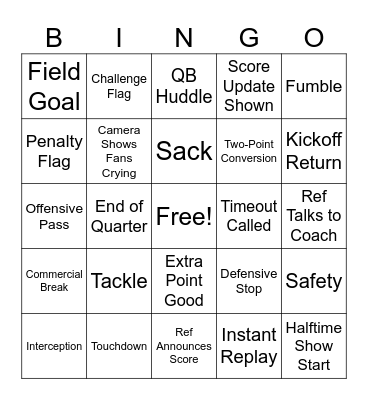HALFTIME Bingo Card