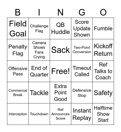 HALFTIME Bingo Card