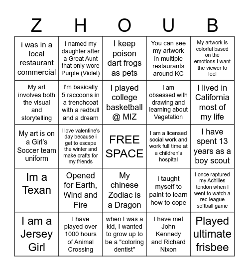 ARTIST ZHOU "B-INGO" - Bingo Card