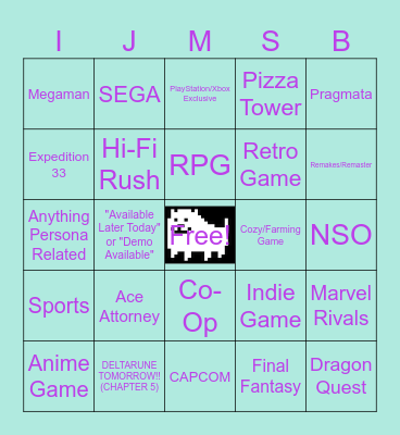 NINTENDO DIRECT... partner showcase... 2.5.26 Bingo Card
