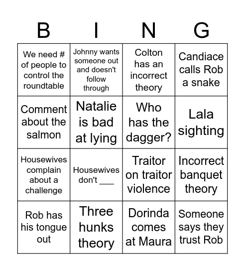 Traitors Bingo Card