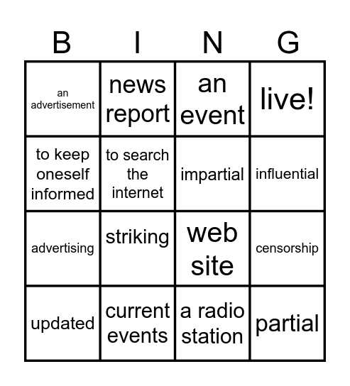 KCC L3: Dictée 3.1 vocab Bingo Card