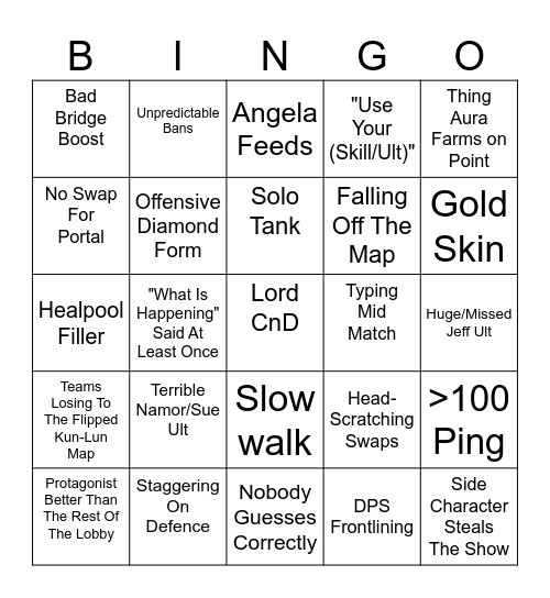 Guess the Rank Bingo Card