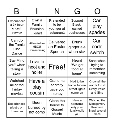 Black Culture Bingo Card