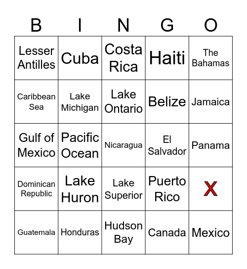 North America Bingo Card