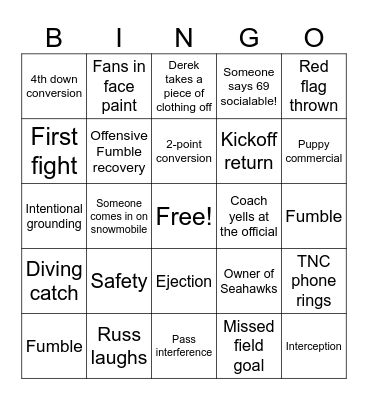 Super Bowl Bingo Card