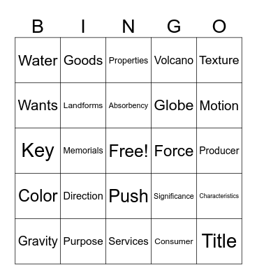 Vocabulary Bingo Card