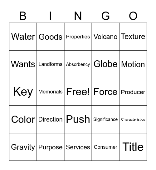 Vocabulary Bingo Card