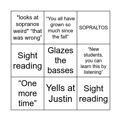 Chorus Bingo Card