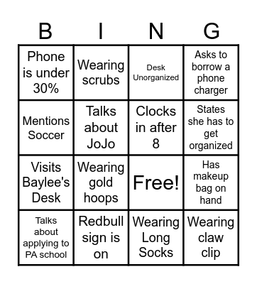 Rachel Bingo Card