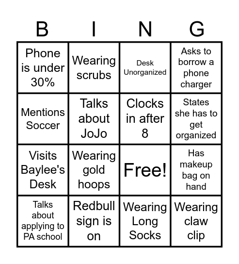 Rachel Bingo Card